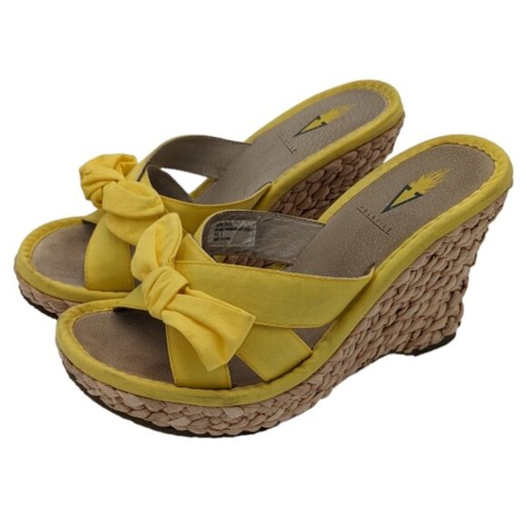 Volatile Shoes - Women's Volatile High Heel Yellow Fabric Bow Knot Wedge Slide Sandals  S…